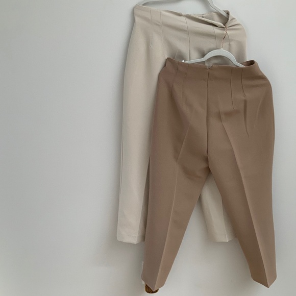 Zara classic waist high cropped pants in taupe and ivory - Picture 1 of 3